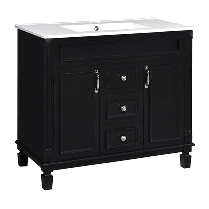 Bathroom Vanity with Ceramic Sink and Soft-Closing Storage - Dark Gray, White, or Black