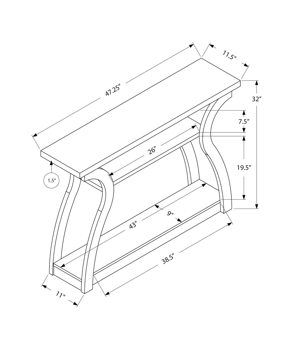Accent Console Table with Unique Curved Design – Multiple Colors