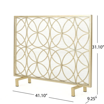 Thayer Single Panel Iron Fireplace Screen with Geometric Design - Black or Gold