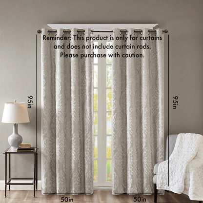 Knitted Jacquard Damask Total Blackout Curtain Panel with Silver Grommets - Silver