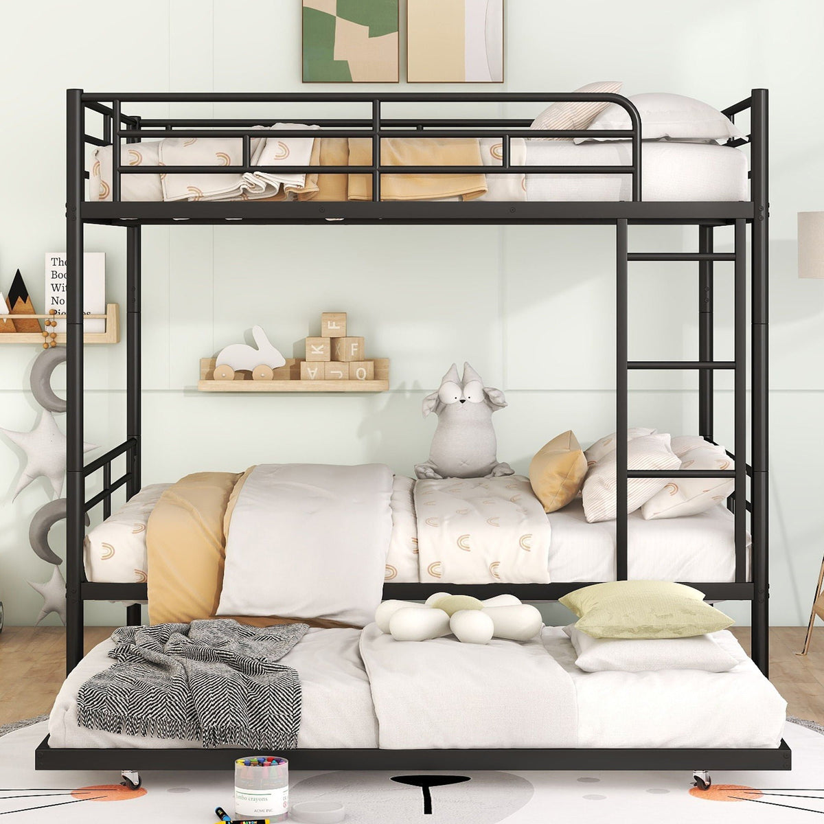 Steel Construction Bunk Bed with Convertible Design - Multiple Colors