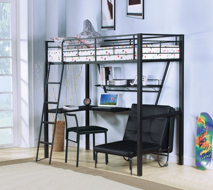 Senon Twin Loft Bed with Desk - Black and Silver