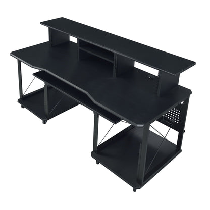 Music Desk with Multiple Storage and Cable Management - Black or Dark Brown