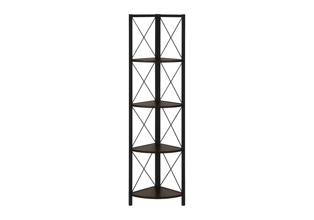 4-Tier Corner Bookshelf with Marble Look and Metal Frame - Black