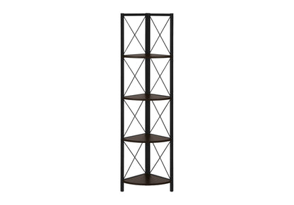 4-Tier Corner Bookshelf with Marble Look and Metal Frame - Black