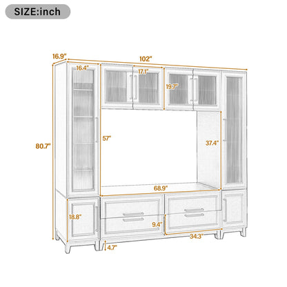 Modern Entertainment Center with Fluted Glass Doors - White or Black