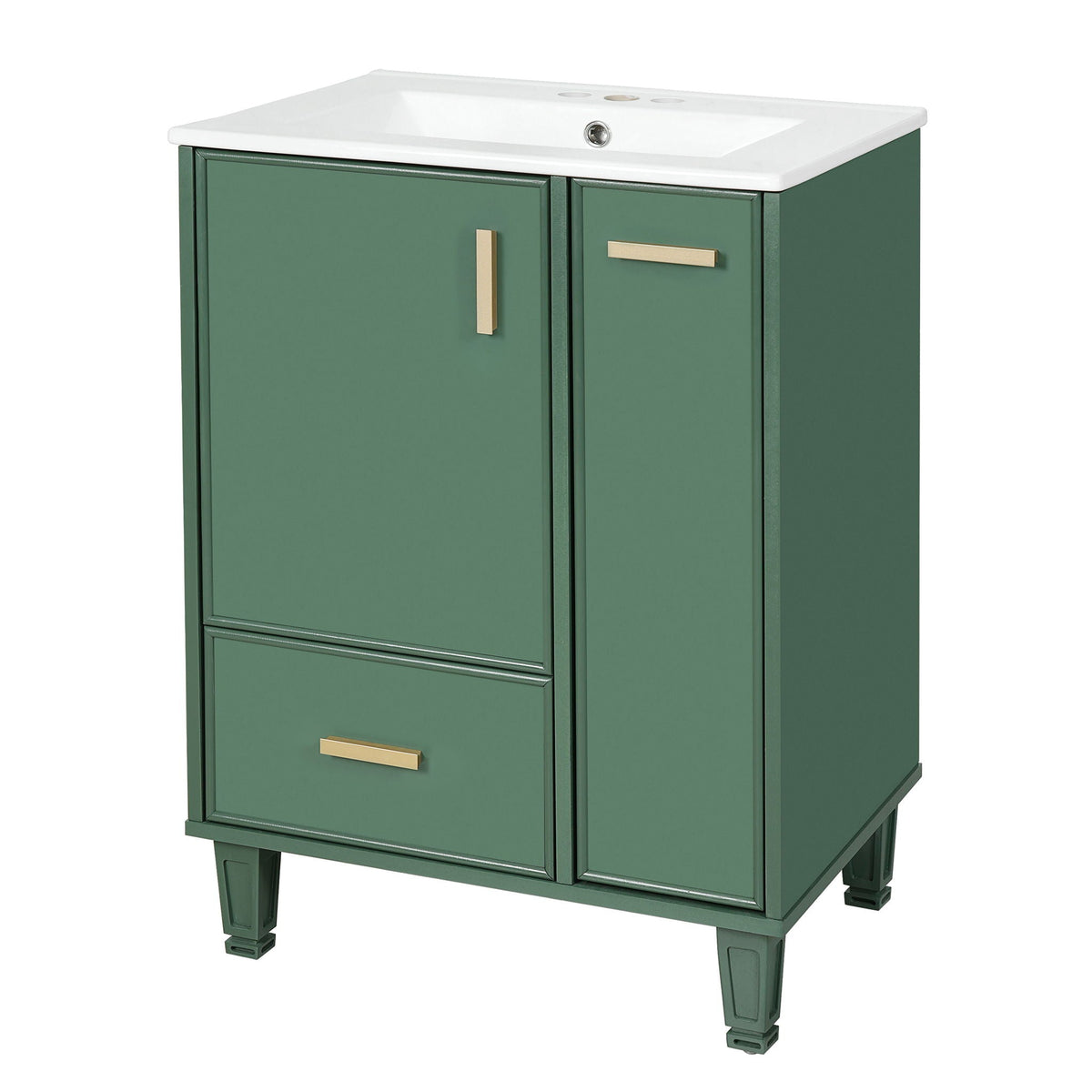 Bathroom Vanity with Ceramic Sink and Deep Storage - Multiple Colors