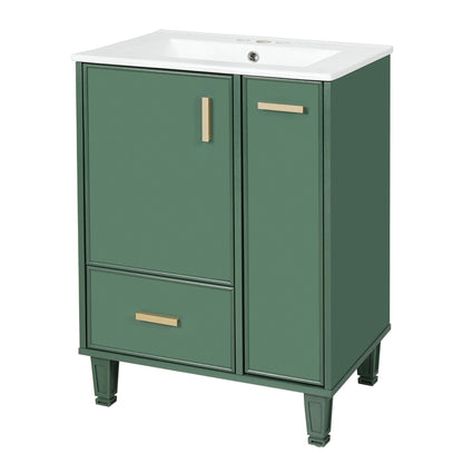 Bathroom Vanity with Ceramic Sink and Deep Storage - Multiple Colors