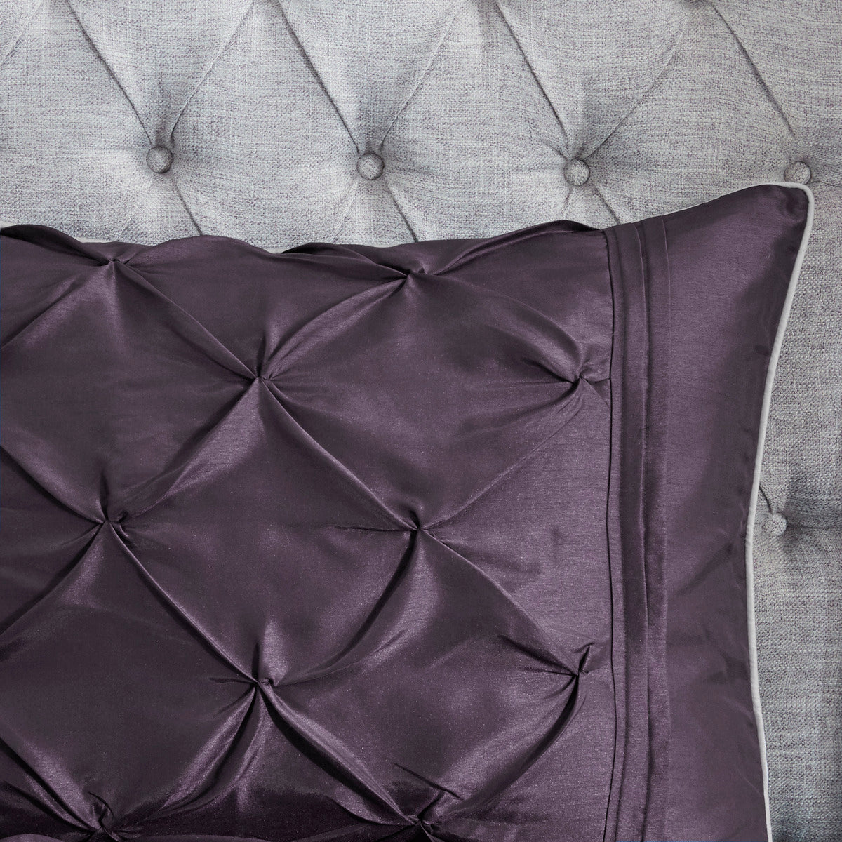 7 Piece Tufted Comforter Set in Plum for King Beds