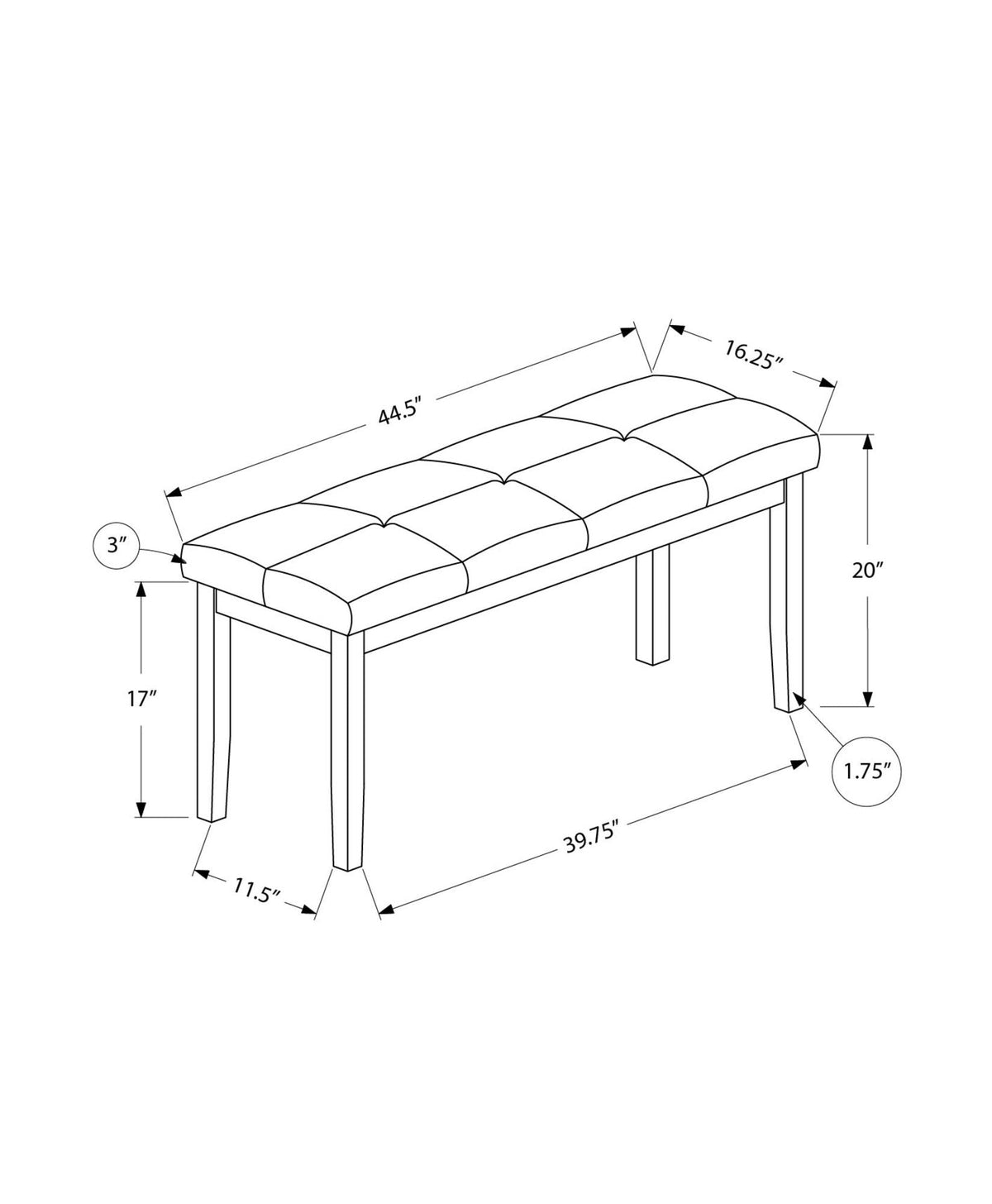 Rectangular Upholstered Bench with Tufted Seat - Cream