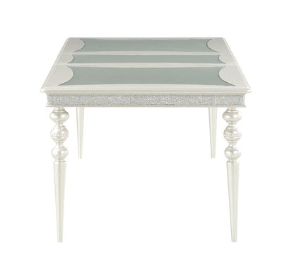 Silver Maverick Dining Table with Wood Top and Mirrored Inserts