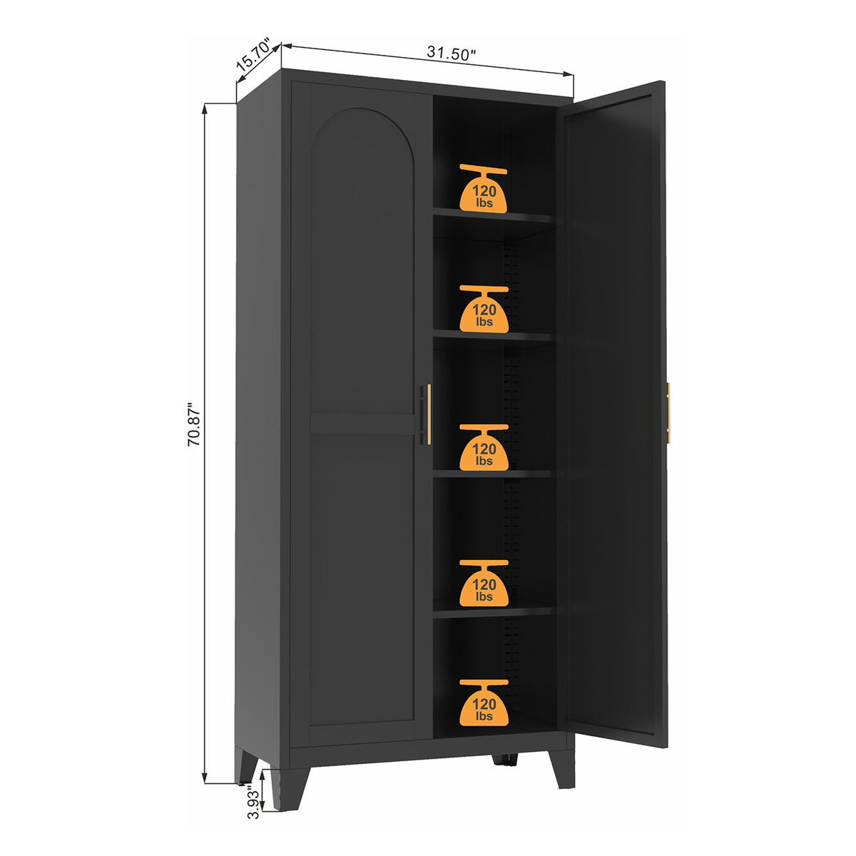Shapely Doors Metal Storage Cabinet with Adjustable Shelves - White, Black, or Beige