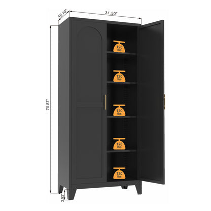 Shapely Doors Metal Storage Cabinet with Adjustable Shelves - White, Black, or Beige