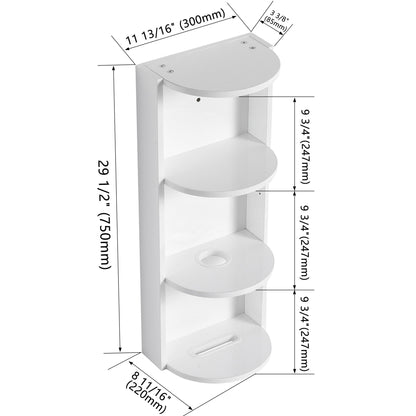 Bathroom Wall Mounted Storage Rack with Floating Design - Light Brown or White