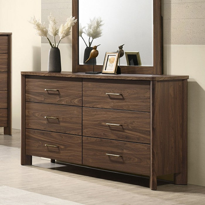 Walnut Color Solid Wood Dresser 6-Drawers with Rounded Edges - Walnut