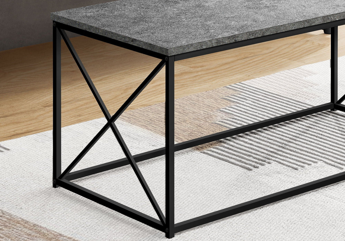 Rectangular Coffee Table with Metal X-Base - Light Brown, Dark Gray, or Black