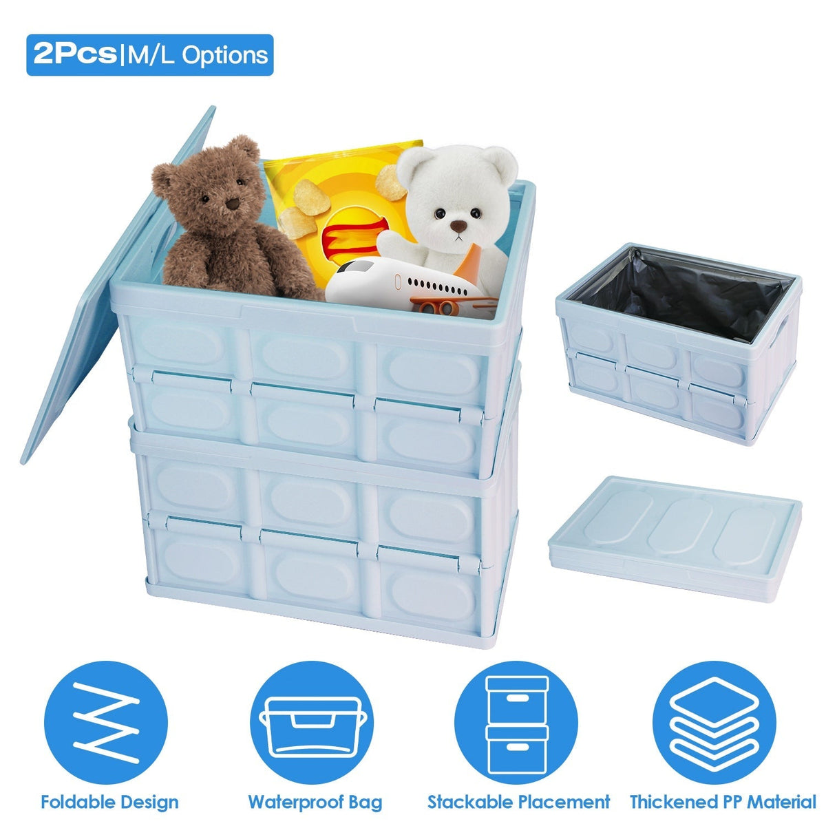2Pcs 30L Collapsible Storage Bins With Dustproof Lid Waterproof Interior Bag Handle Stackable Storage Box Container Utility Organizer Crate For Campin