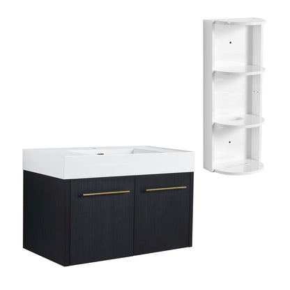 Modern Wall Mounted Bathroom Vanity with Resin Sink - Black