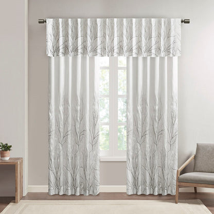 White Embroidered Curtain Panel with Lining - 50x95 Inches