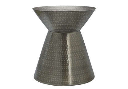 Drum Accent Side Table with Hammered Metal Finish - Dark Gray or Gold