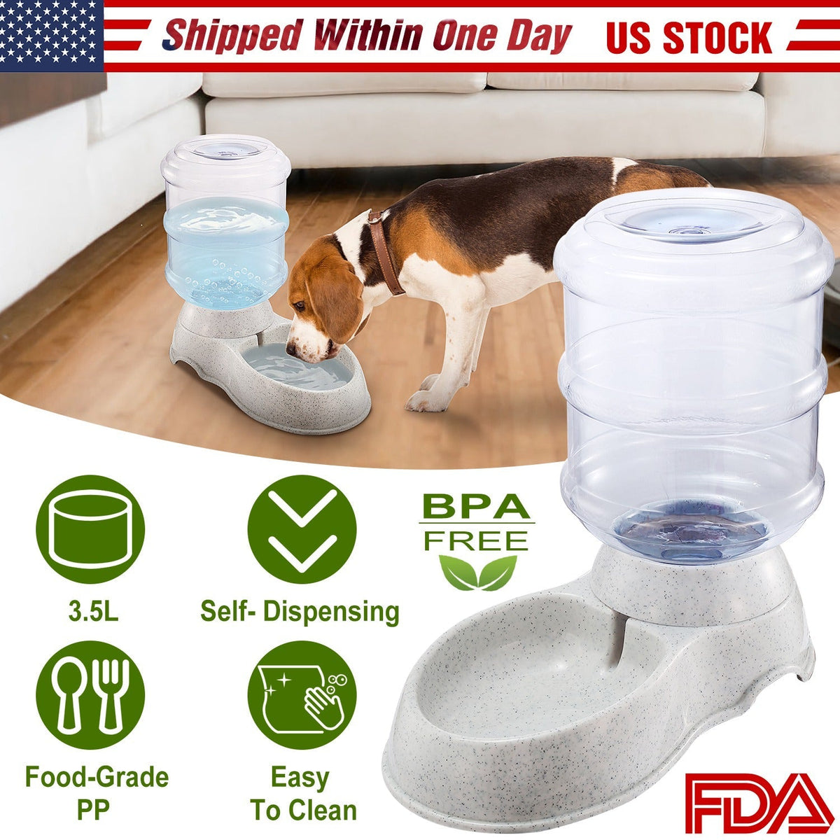 3.5L/1Gal Pet Water Dispenser Self-Dispensing Gravity Pets Water Feeder Automatic Pet Waterer Cat Dog