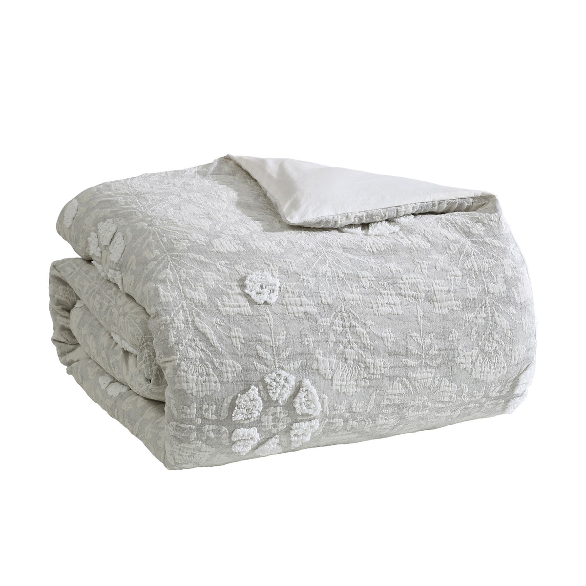 Textured Woven Jacquard Comforter Set with Cotton Face - Gray