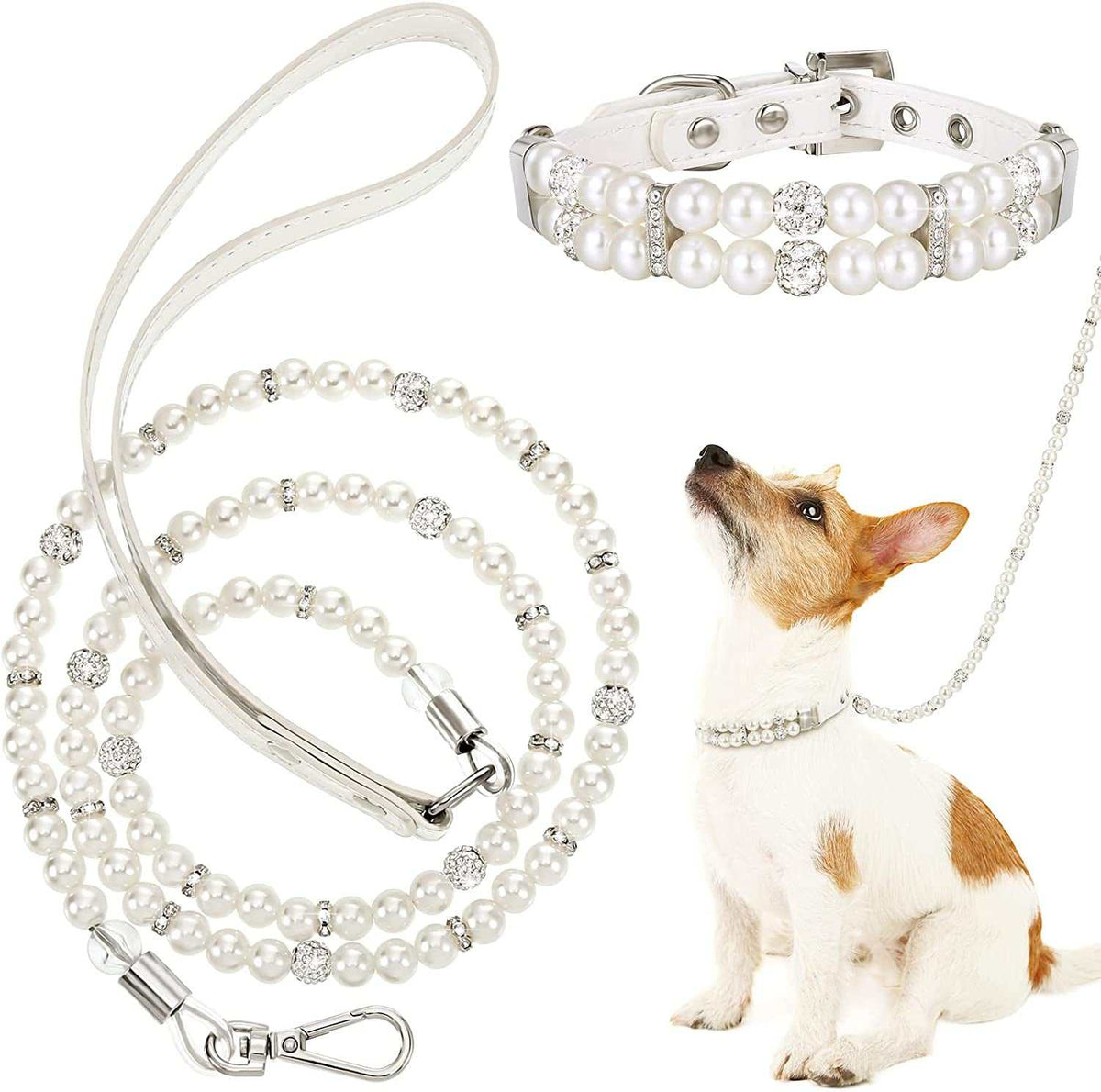 2 Pcs Pearl Collar and Leash for Dogs