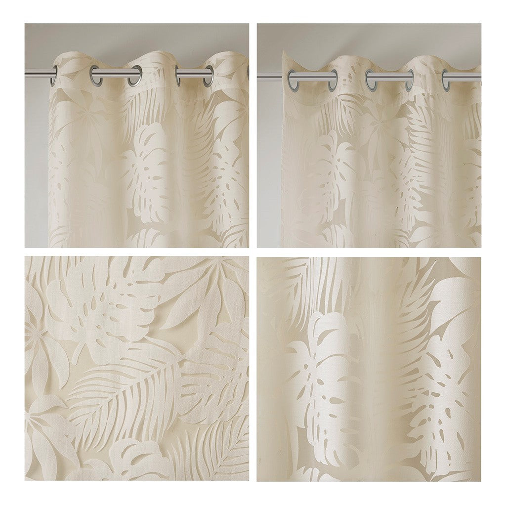 Palm Leaf Burnout Window Sheer Curtain with Palm Leaf Design - Natural