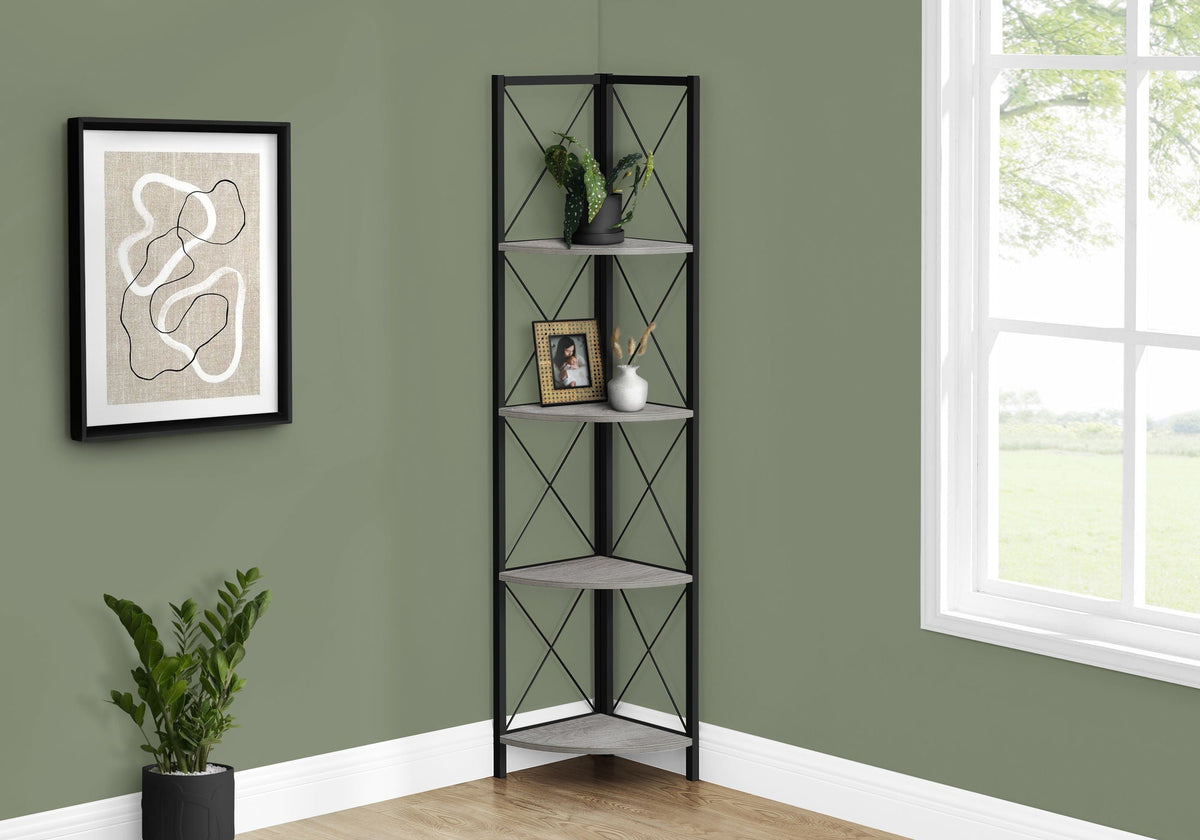 4-Tier Corner Bookshelf with Marble Look and Metal Frame - Black