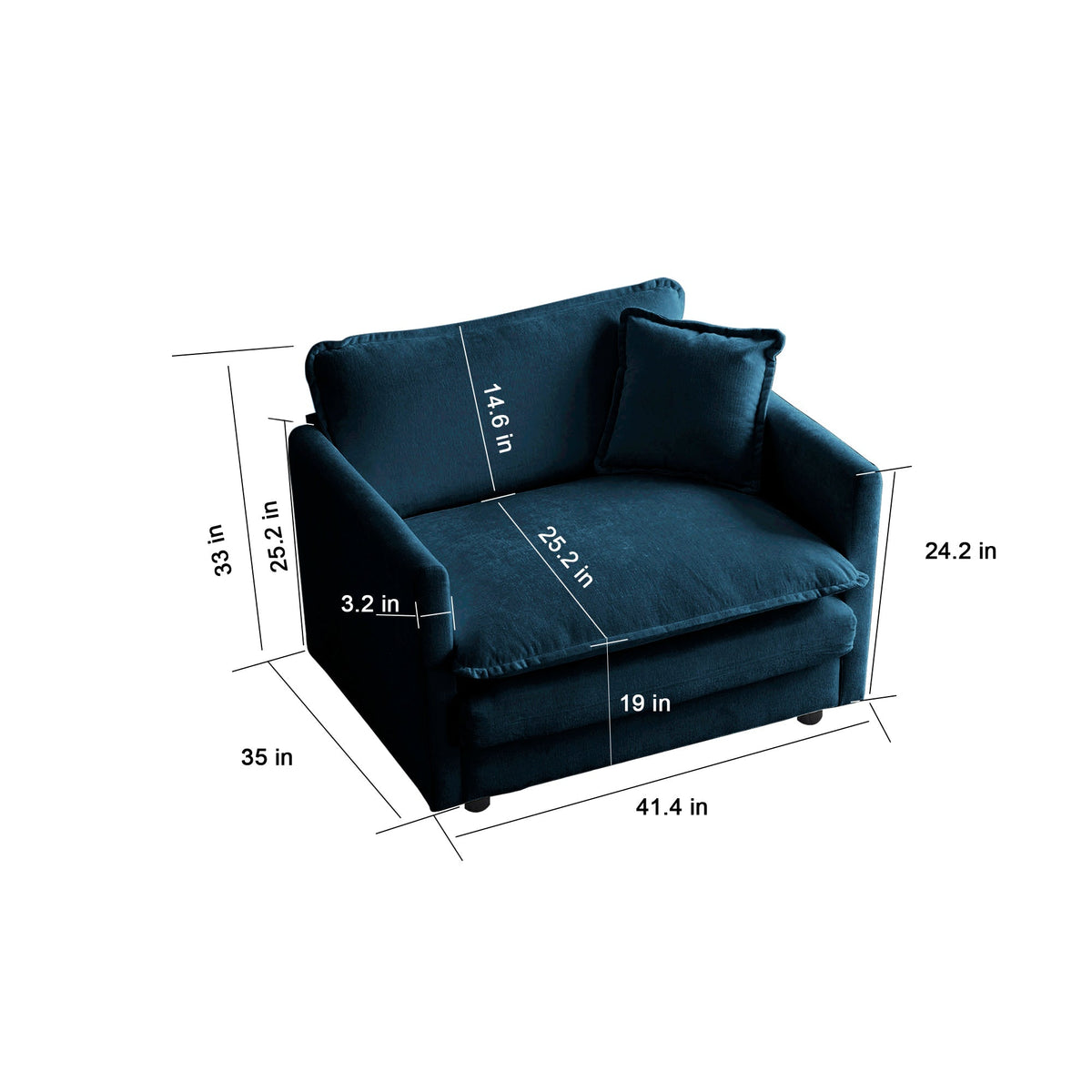 Comfy Deep Single Seat Sofa Upholstered Armchair with Toss Pillow - Blue Chenille