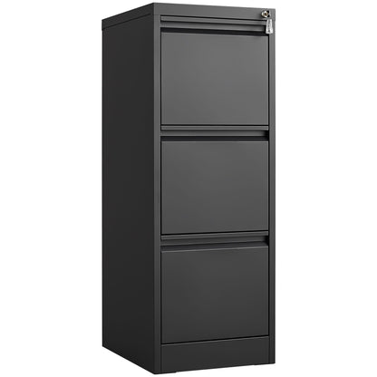 Durable Metal 3 Drawer File Cabinet with Lock – Black or White