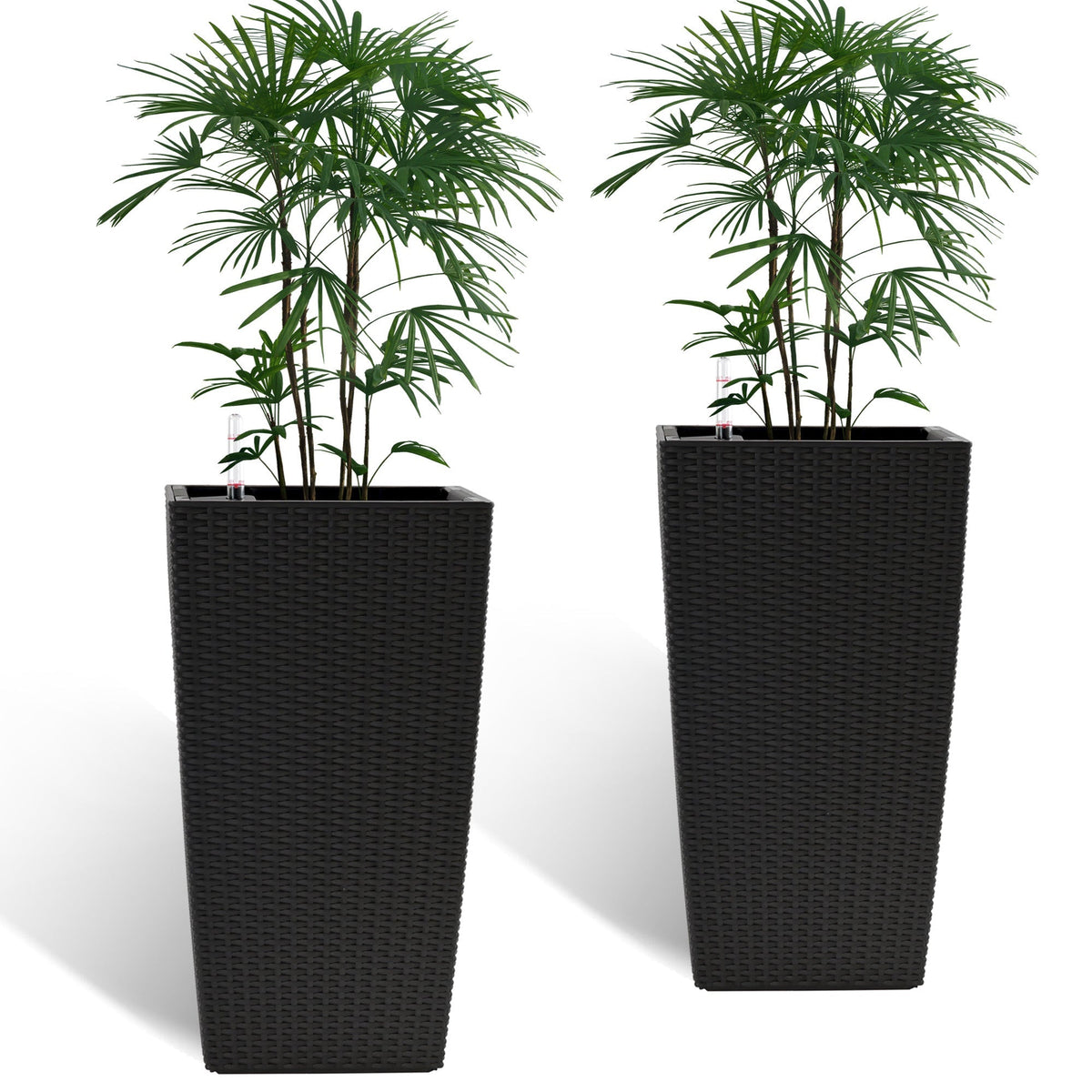 Square Planters with Automatic Watering System - Faux Rattan, Pack of 2