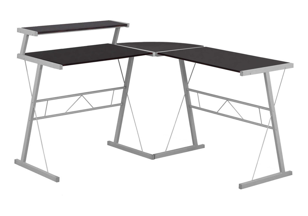 L-Shaped Corner Computer Desk with Fixed Shelf - Dark Brown