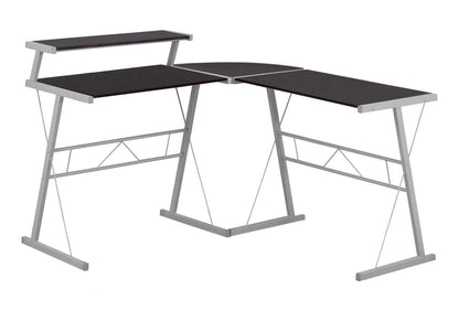 L-Shaped Corner Computer Desk with Fixed Shelf - Dark Brown