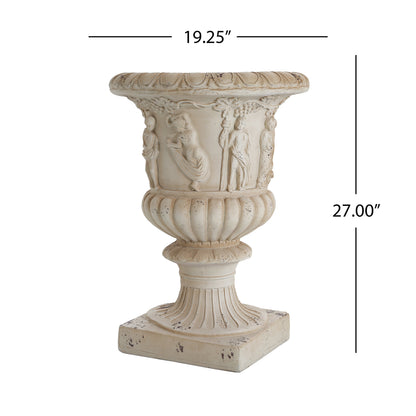 Garden Urn, Antique White, 27" H with Drainage Hole