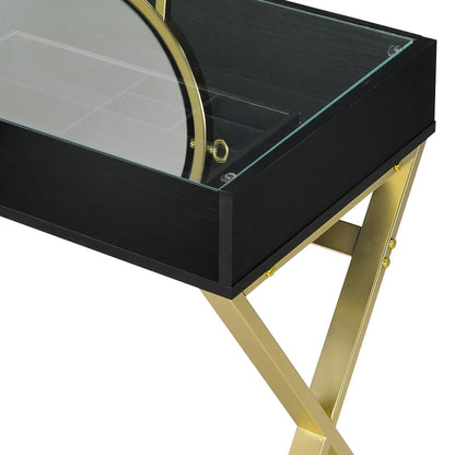Black & Gold Finish Vanity Desk