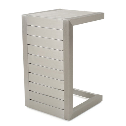 Aluminum Outdoor C-Shaped Side Table with Rust-Resistant Finish - Multiple Colors