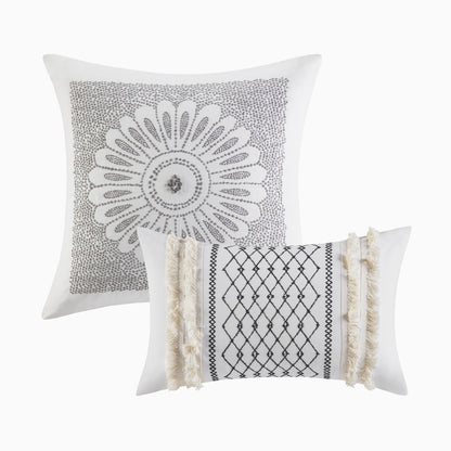 Cotton Printed Duvet Cover Set with Chenille - Full/Queen