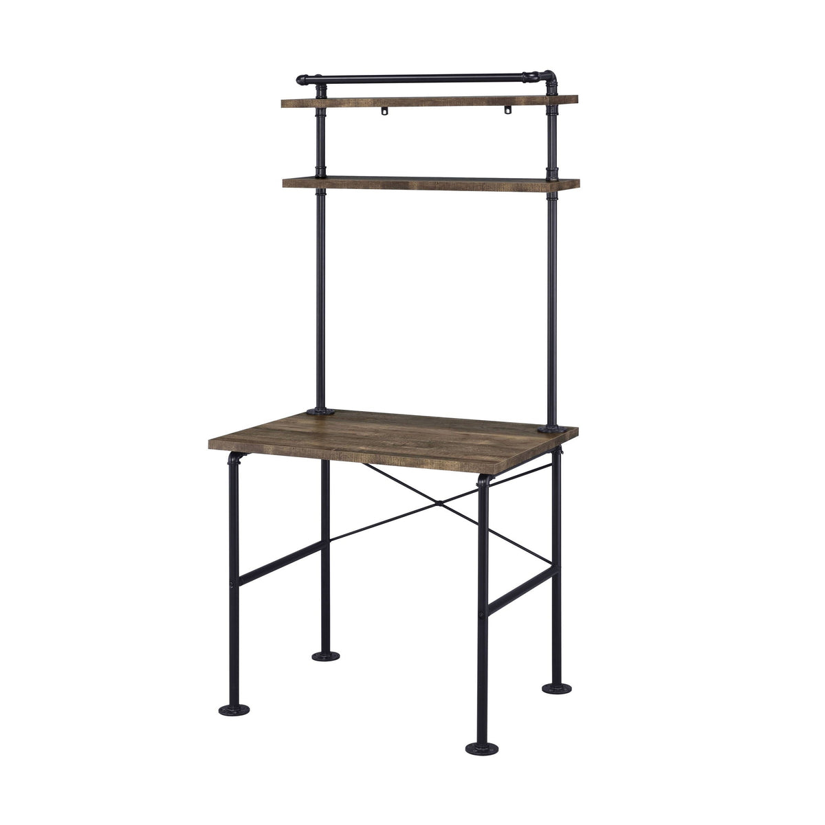 Ensata Rustic Writing Desk with Industrial Metal Frame - Black / Oak