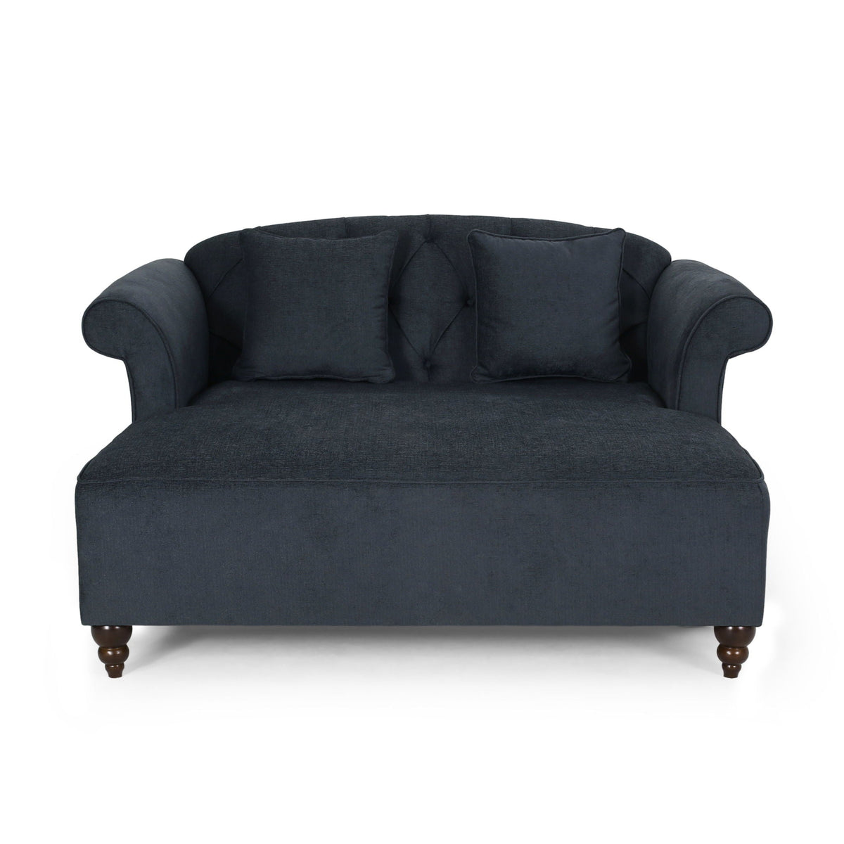 Upholstered Chaise Lounge with Scroll Arms & Pillows - Dark Gray or Dark Brown