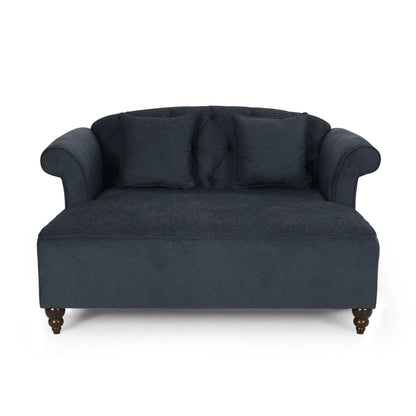 Upholstered Chaise Lounge with Scroll Arms & Pillows - Dark Gray or Dark Brown