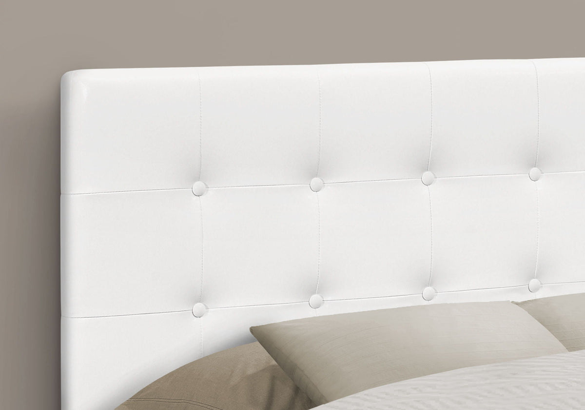 Full Size Upholstered Headboard with Button-Tufted Design - White