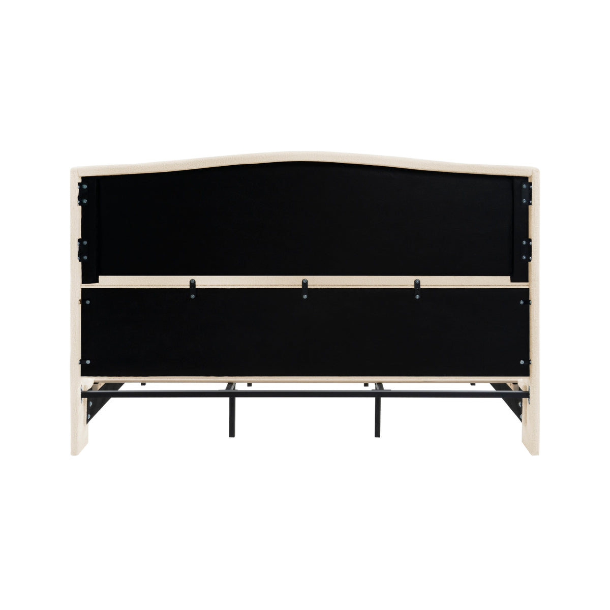 King Size Bed Frame with Upholstered Teddy Velvet Headboard - White