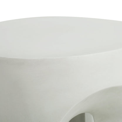 Outdoor Round Top Side Table with Lightweight Concrete Construction - Antique White