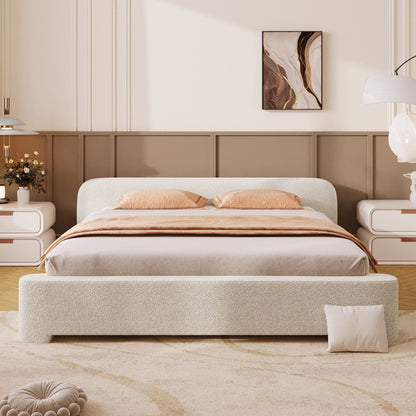 Cozy Bouce Upholstered Bed with Boucle Fabric - White
