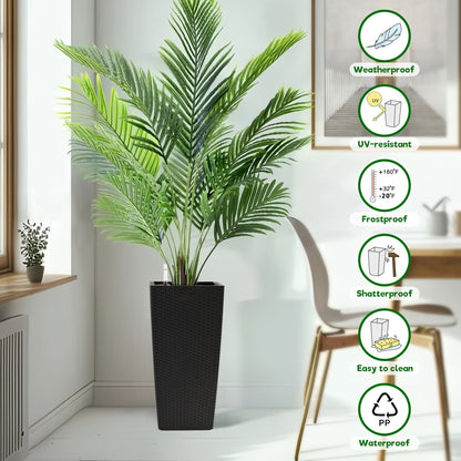 Square Planters with Automatic Watering System - Faux Rattan, Pack of 2