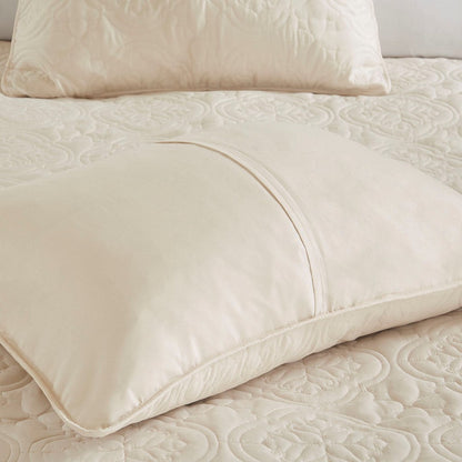 Reversible Bedspread Set with Medallion Quilting - Cream Full/Queen
