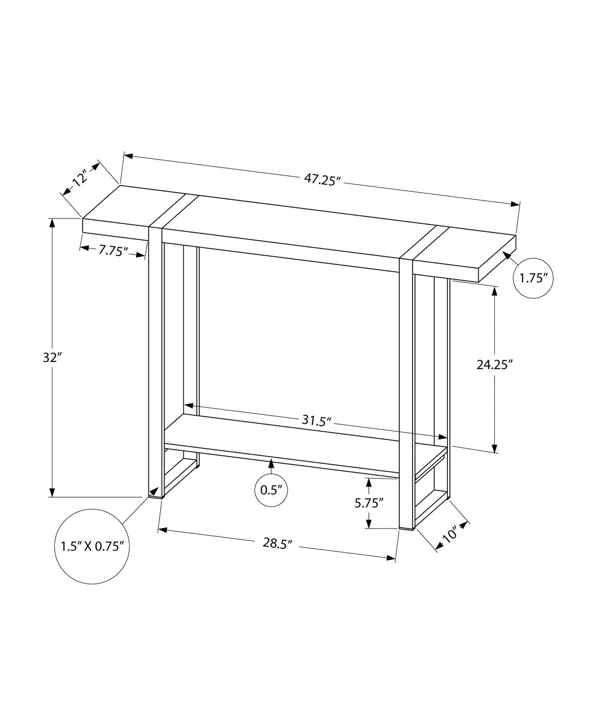 Industrial Farmhouse Accent Console Table for Entryway with Metal Legs – Black or Dark Brown