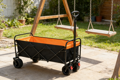 Large Capacity Folding Outdoor Wagon Cart with Extender - Black & Orange