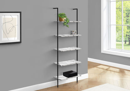 5-Tier Ladder Bookshelf with Marble Look Surface - White or Black